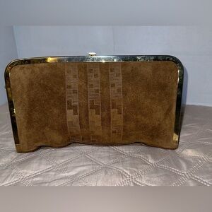 Vintage Sellido and Brown Suede Clutch with Gold Accents
